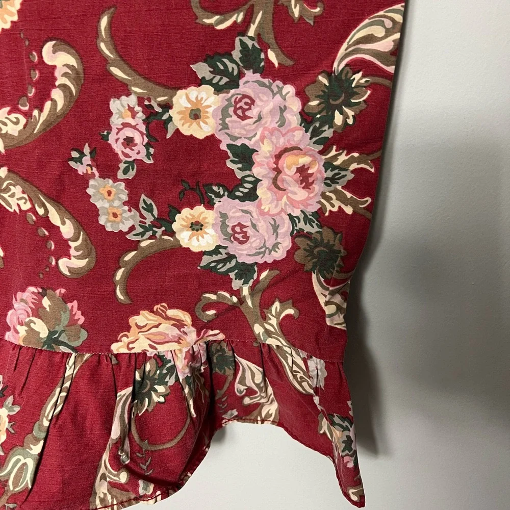 Vintage Ralph Lauren 100% Cotton Pillowcase Ruffle Trim Red Floral Rose